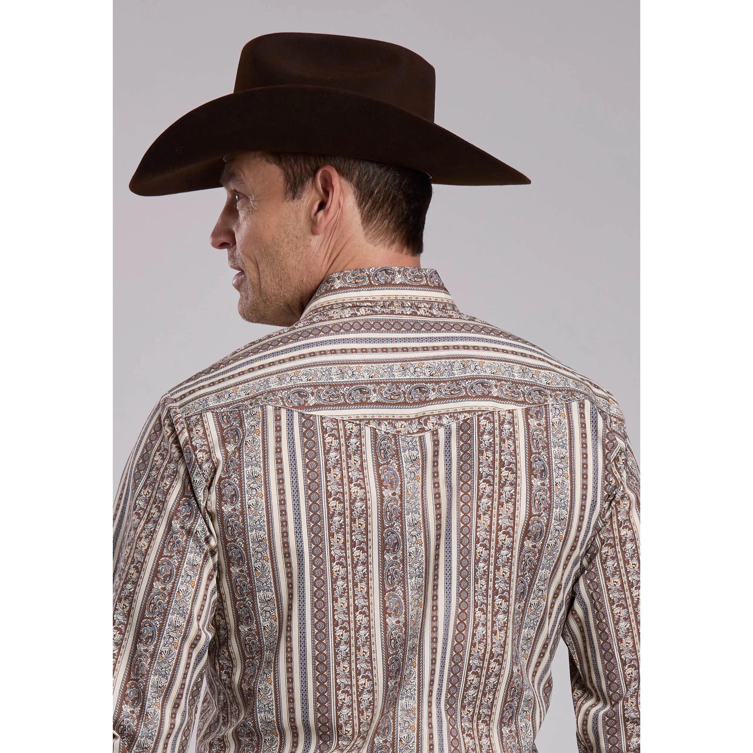 Men's Roper Brown And Cream Print Western Shirt