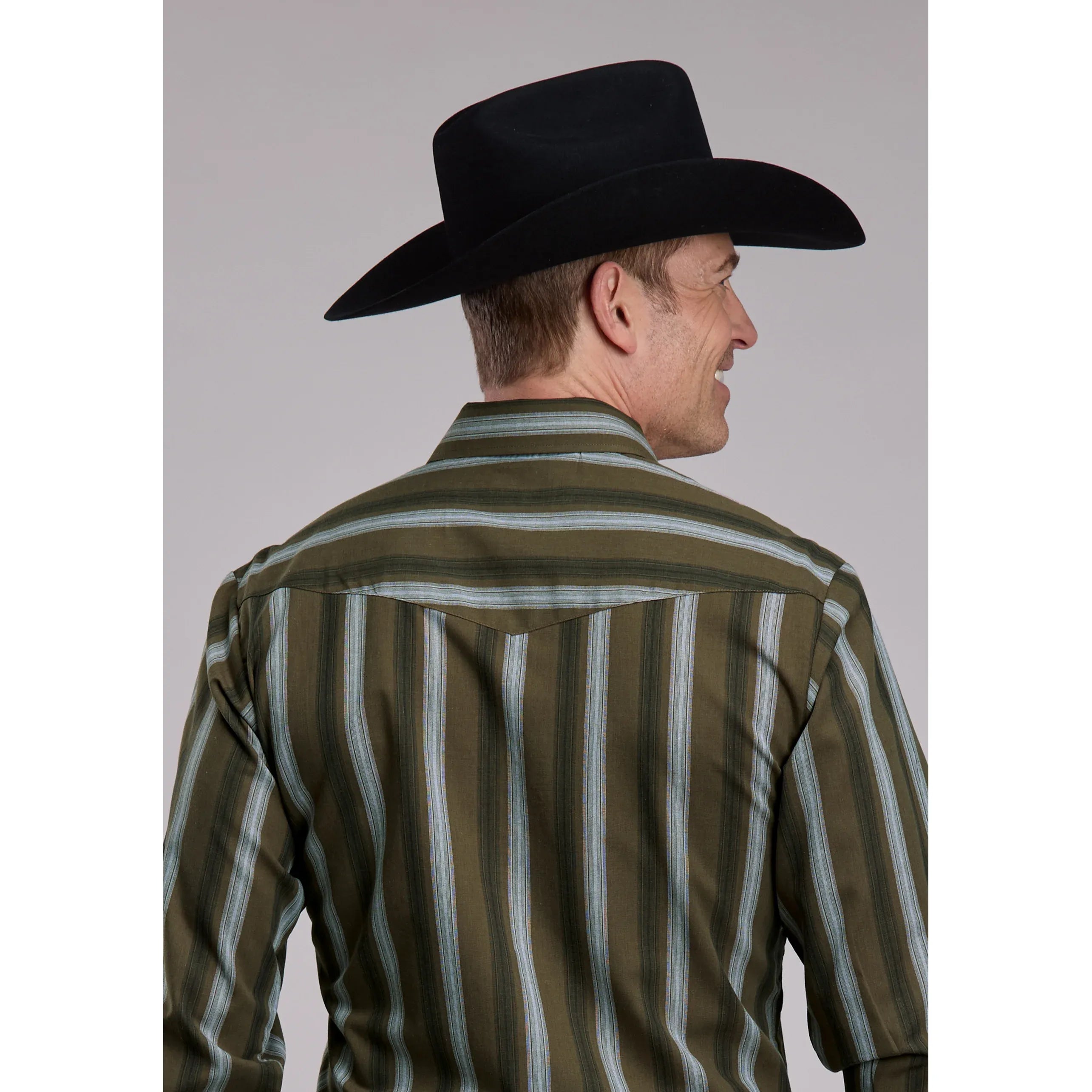Men's Roper Olive Black And Grey Stripe Western Snap Shirt