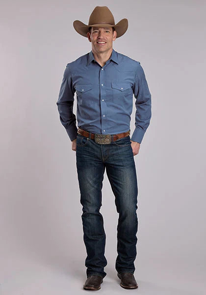 Men's Roper Tone on Tone Steerhead Long Sleeve Shirt-Blue