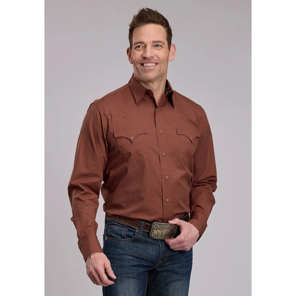 Men's Roper Solid Sienna Brown Western Snap Shirt