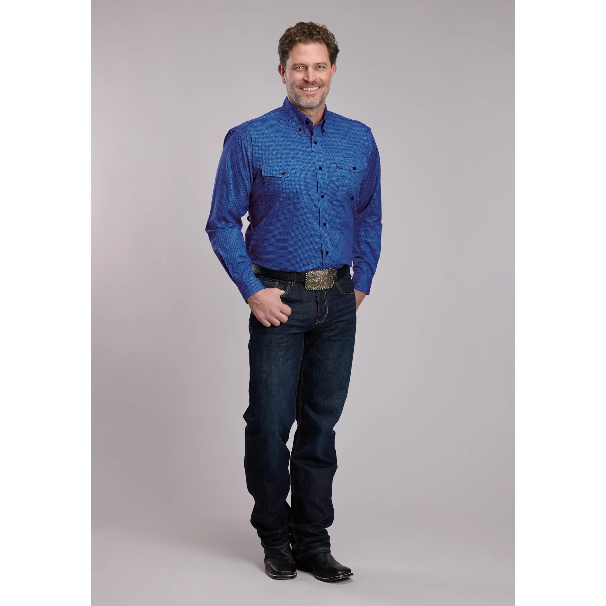 Men's Roper Blue Lattice Stretch Western Button Up Shirt