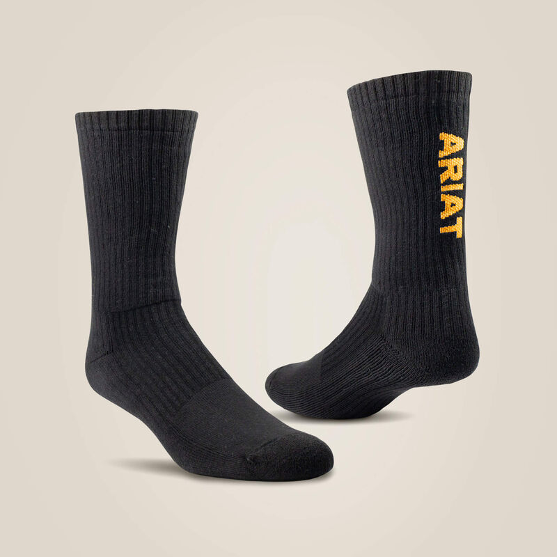 Ariat Premium Ringspun Cotton Crew Work Sock 3 Pair Pack-Black