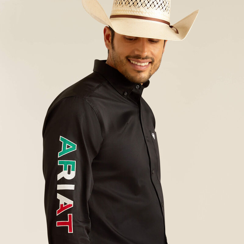 Ariat® Men's Team Logo Black Mexico Fitted Long Sleeve Shirt