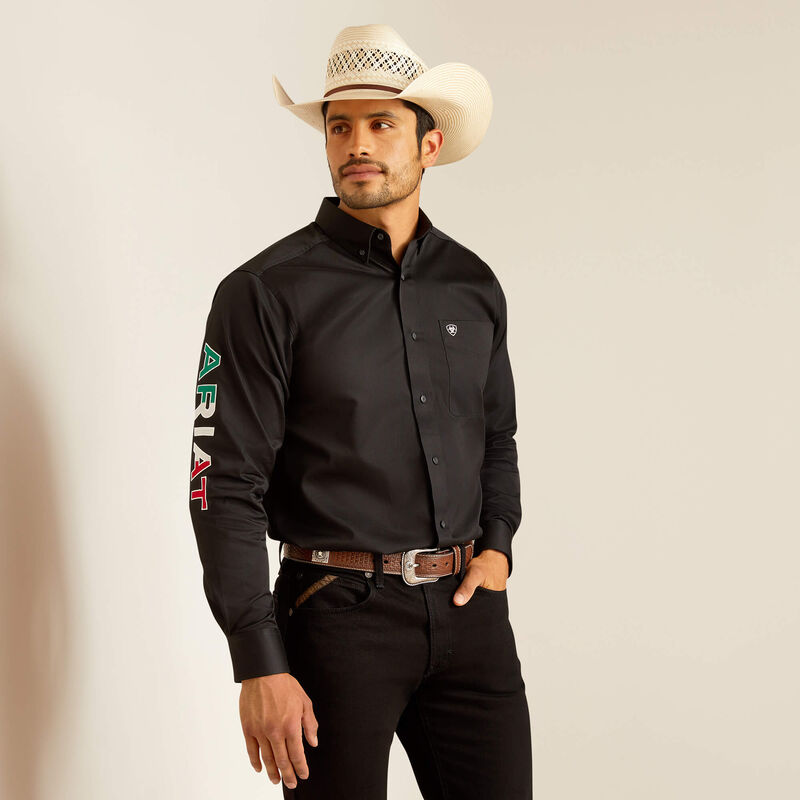 Ariat® Men's Team Logo Black Mexico Fitted Long Sleeve Shirt