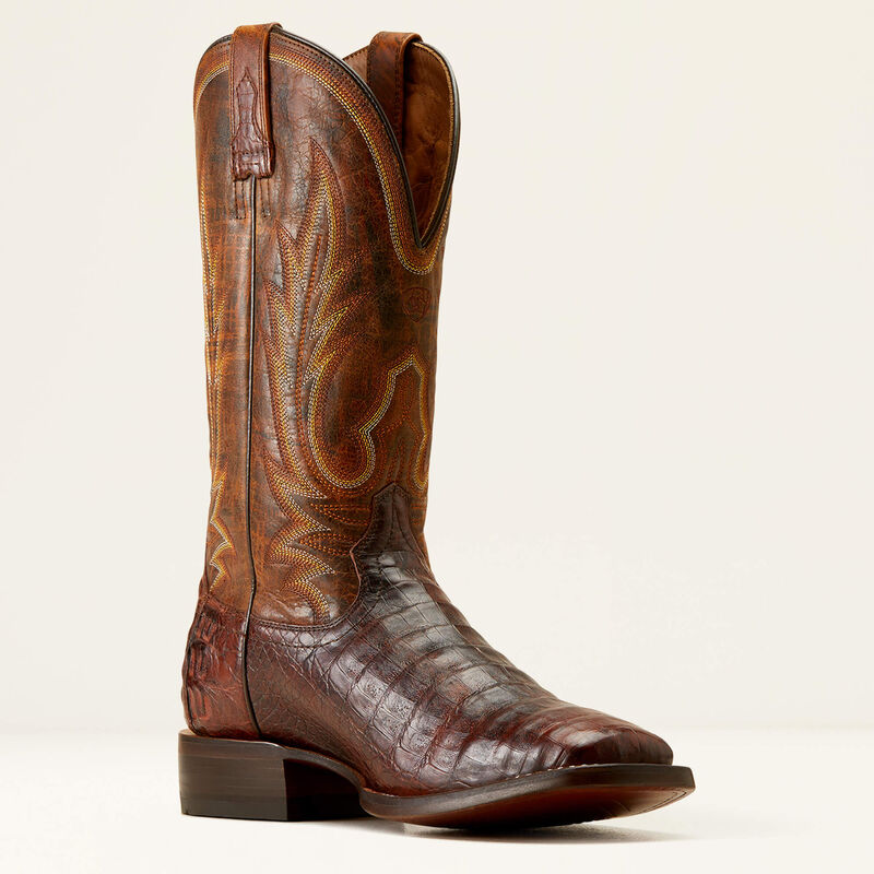 Mens Ariat Gunslinger Western Boot - Dark Amber Caiman Belly/Hotfire Rust
