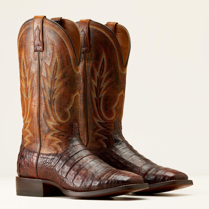 Mens Ariat Gunslinger Western Boot - Dark Amber Caiman Belly/Hotfire Rust