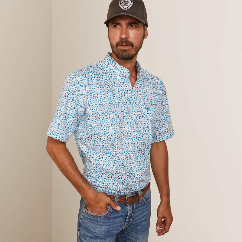Men's Ariat Kyle Fitted Short Sleeve Shirt - White