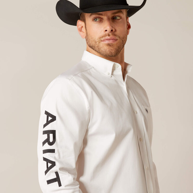Men's Ariat Team Logo Twill Classic Fit Shirt-White/Black