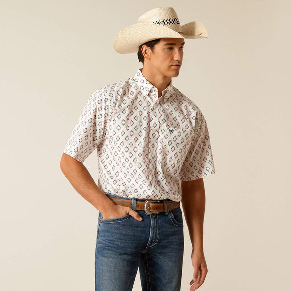 Men's Ariat Terrance Classic Fit Short Sleeve Shirt - White