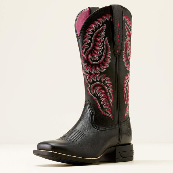 Ariat Women's Cattle Caite Stretchfit Western Boot - Black Deertan/Madison Avenue