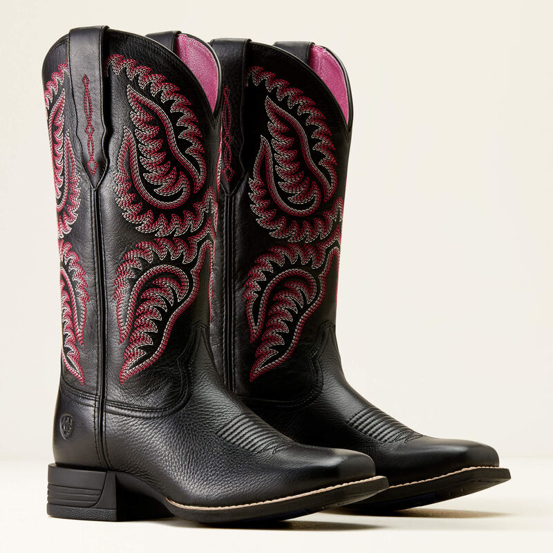 Ariat Women's Cattle Caite Stretchfit Western Boot - Black Deertan/Madison Avenue