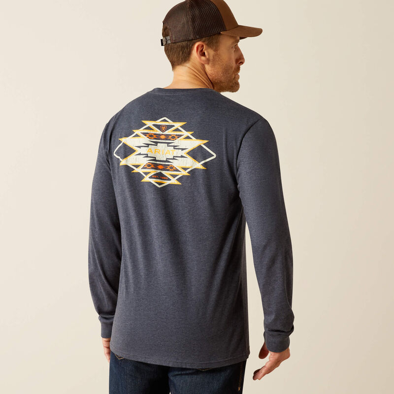 Ariat Men's Saltillo Lockup Long Sleeve T-Shirt-Navy Heather