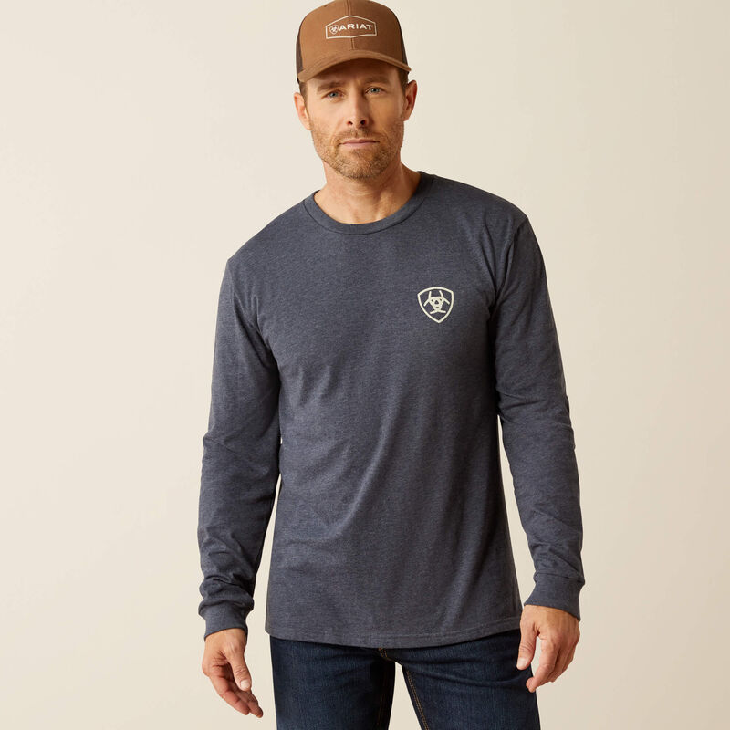 Ariat Men's Saltillo Lockup Long Sleeve T-Shirt-Navy Heather