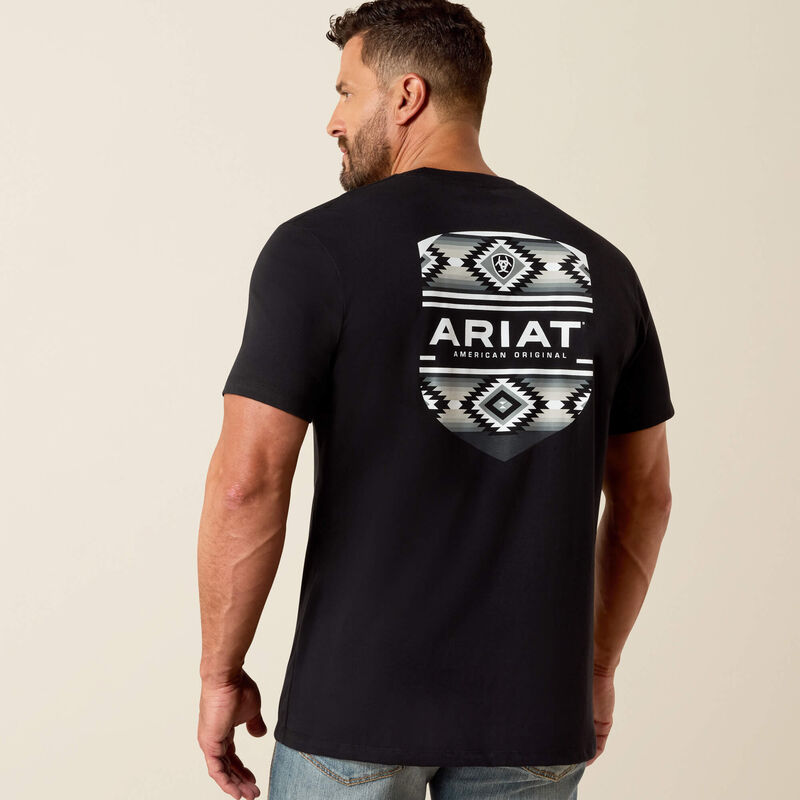 Men's Ariat Canyon Aztec Shield Classic Fit T-Shirt-Black - CWesternwear