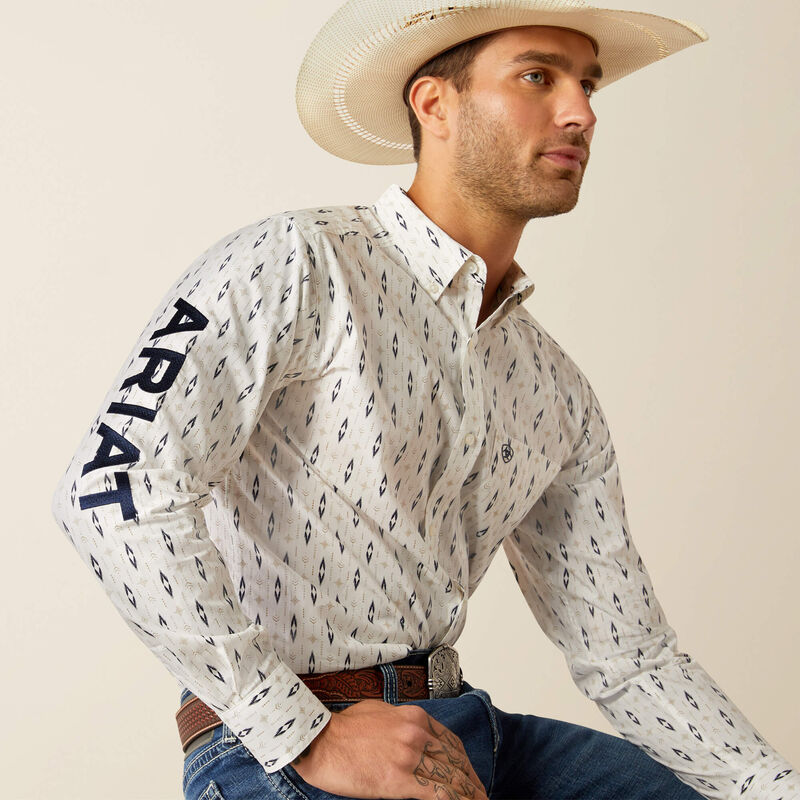 Men's Ariat Team Perkins Fittted Shirt - White/Navy