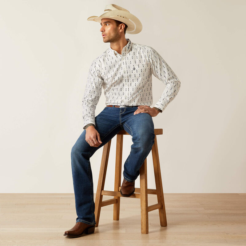 Men's Ariat Team Perkins Fittted Shirt - White/Navy