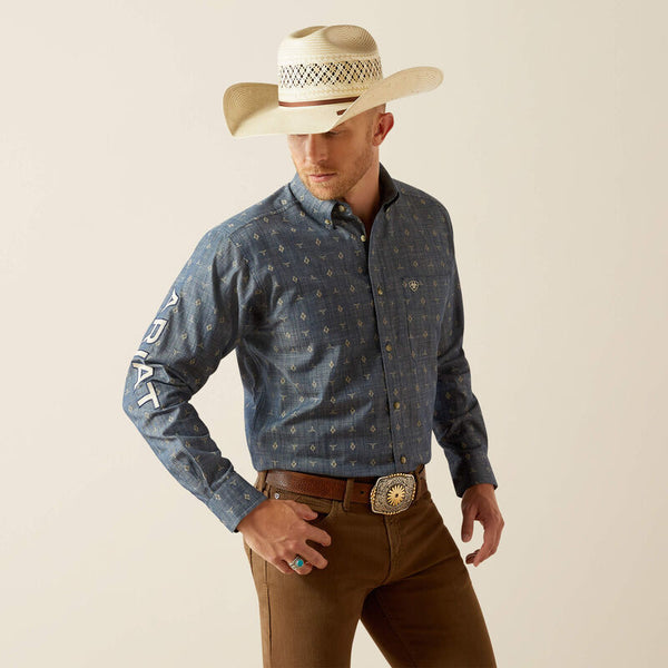 Men's Ariat Team Philibert Classic Fit Shirt - Chambray Blue/Khaki