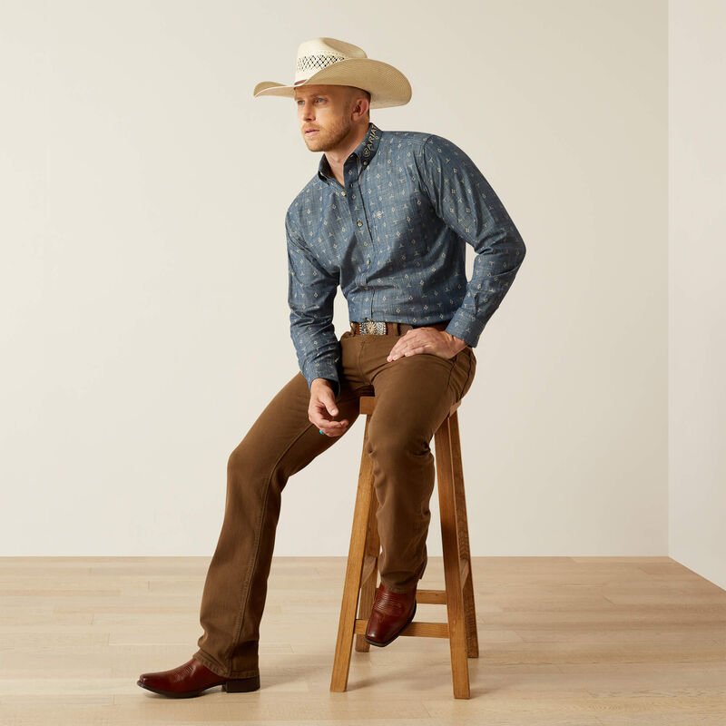 Men's Ariat Team Philibert Classic Fit Shirt - Chambray Blue/Khaki