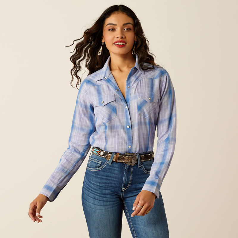 Women's Ariat Mystic Snap Long Sleeve Shirt -Sweet Lavender Plaid