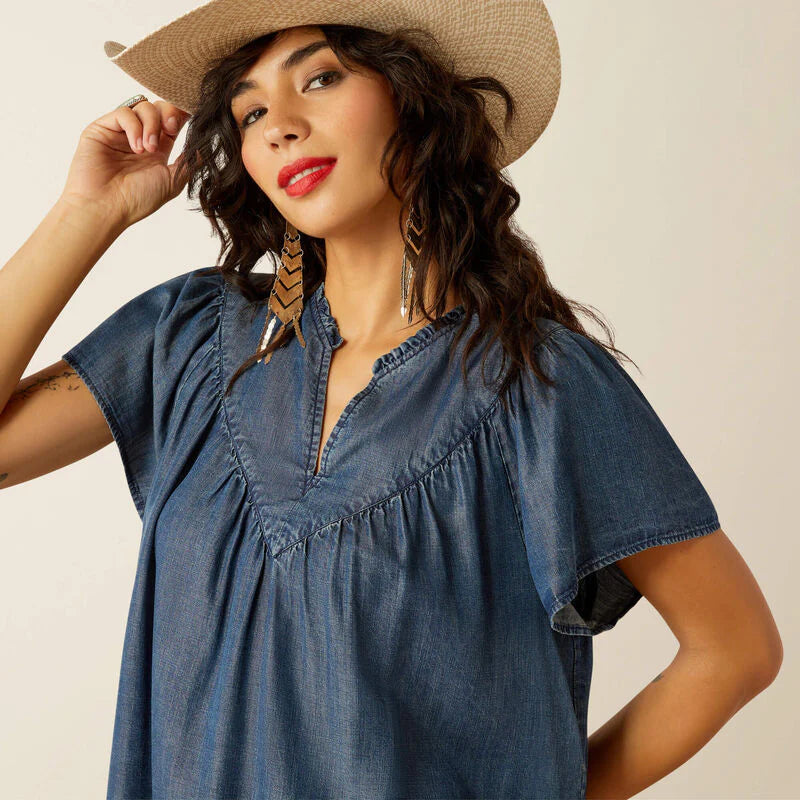 Women's Ariat Emma Short Sleeve Top-Medium Blue