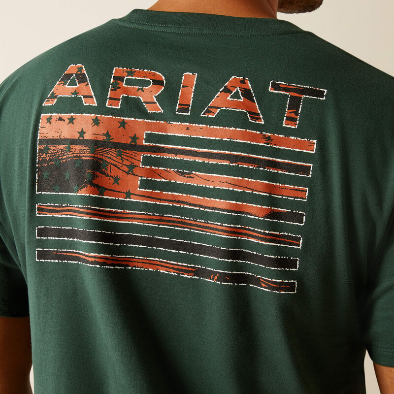 Men's Ariat Rustic Wood Flag T-Shirt- Forest Green