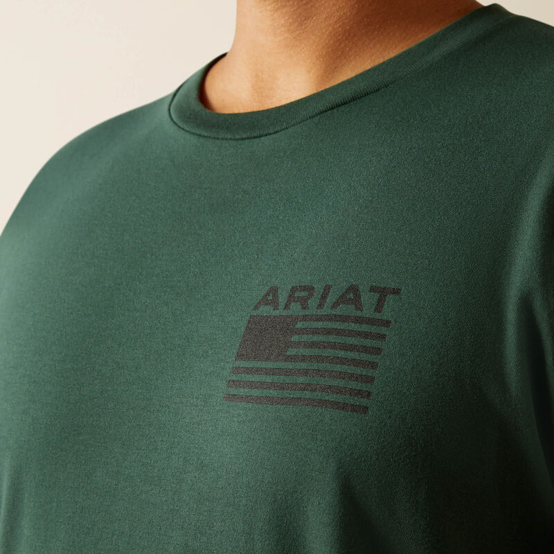 Men's Ariat Rustic Wood Flag T-Shirt- Forest Green