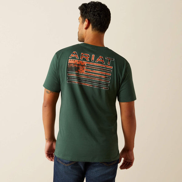 Men's Ariat Rustic Wood Flag T-Shirt- Forest Green