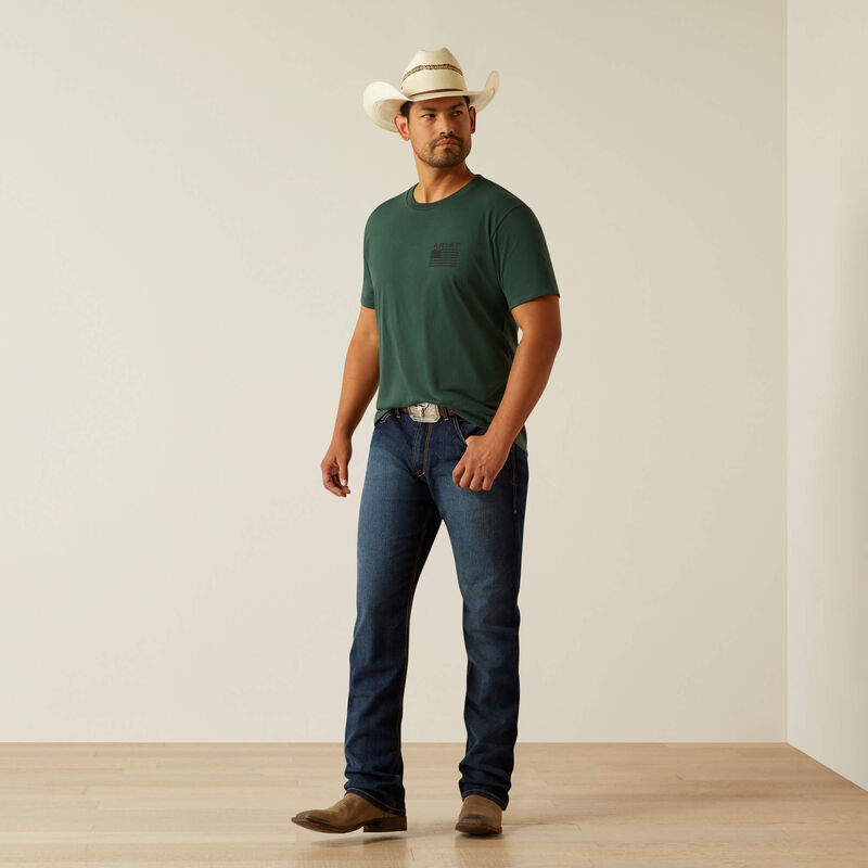 Men's Ariat Rustic Wood Flag T-Shirt- Forest Green