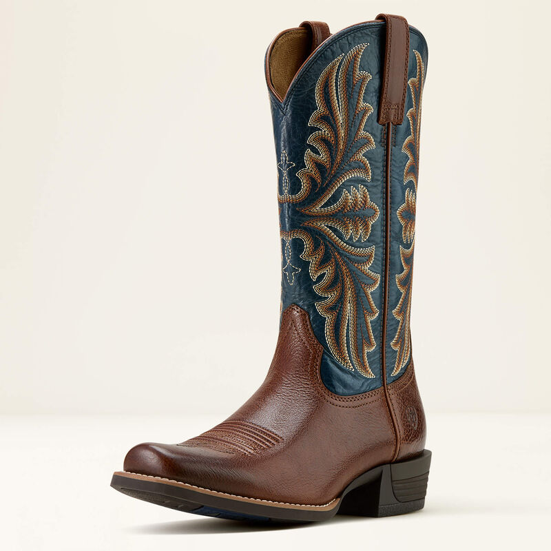 Men's Ariat Hustler Cowboy Boot-Beasty Brown/Pacific Blue