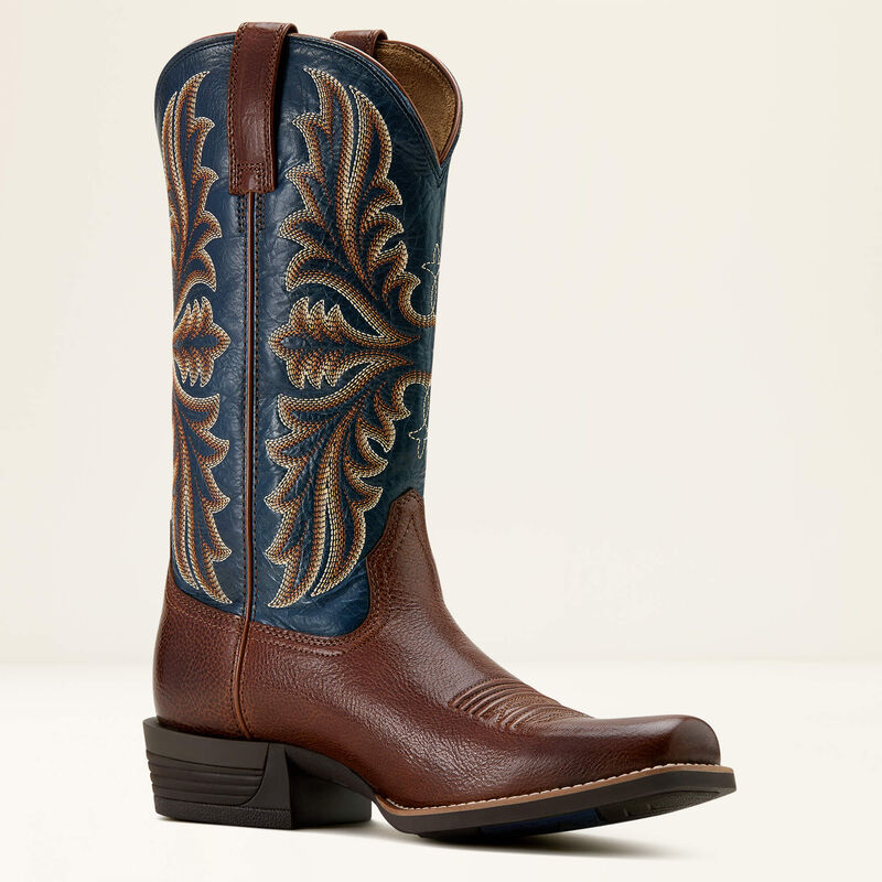 Men's Ariat Hustler Cowboy Boot-Beasty Brown/Pacific Blue