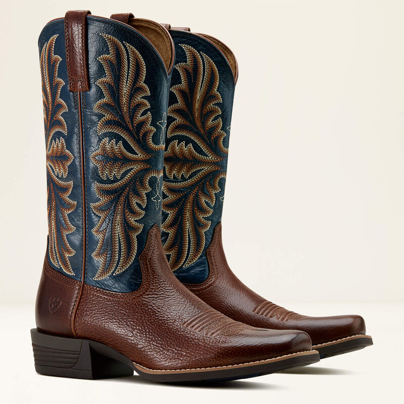 Men's Ariat Hustler Cowboy Boot-Beasty Brown/Pacific Blue