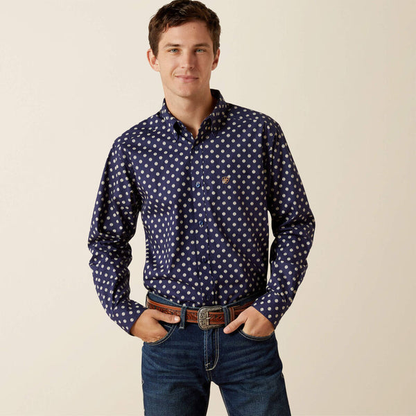 Men's Ariat Sammy Fitted Long Sleeve Shirt-Dark Blue
