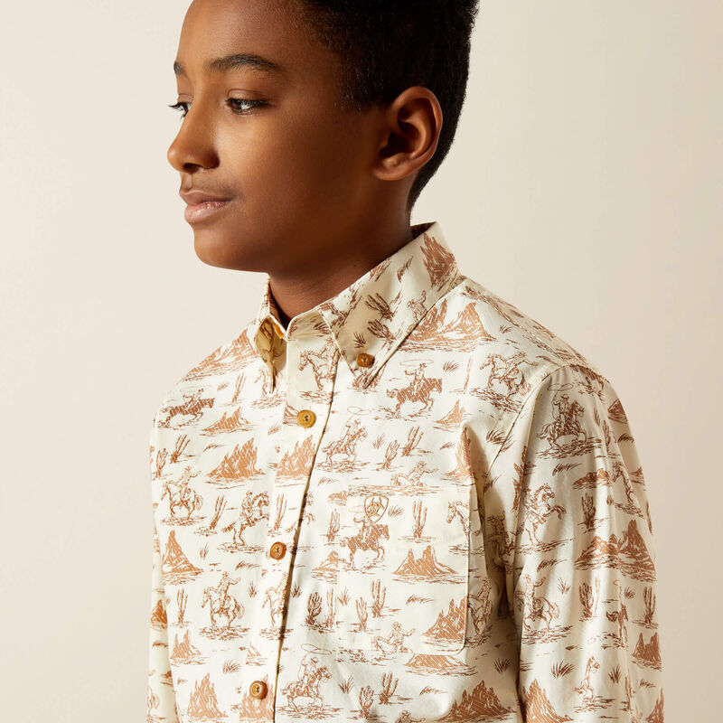 Boy's Ariat Saint Long Sleeve Shirt-Cream