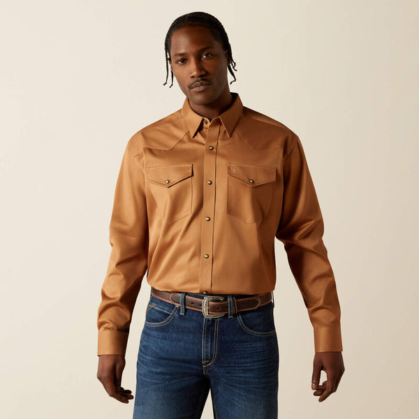 Men's Ariat Solid Twill Snap Long Sleeve Shirt-Tan