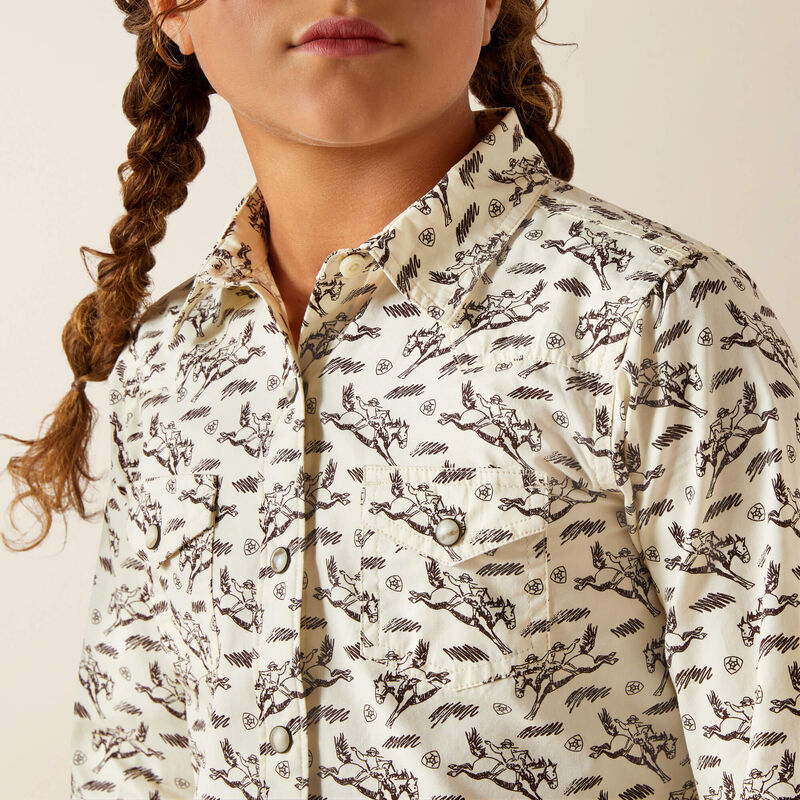 Ariat Girl's Rodeo Time Snap Long Sleeve Shirt-Bucking Horses