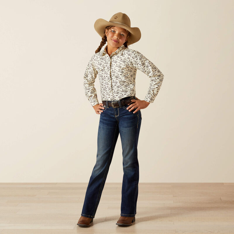 Ariat Girl's Rodeo Time Snap Long Sleeve Shirt-Bucking Horses