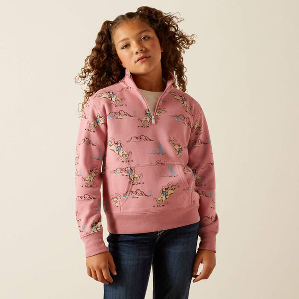 Girl's Ariat Bronc Scene 1/4 Zip Sweatshirt-Bronc Toile