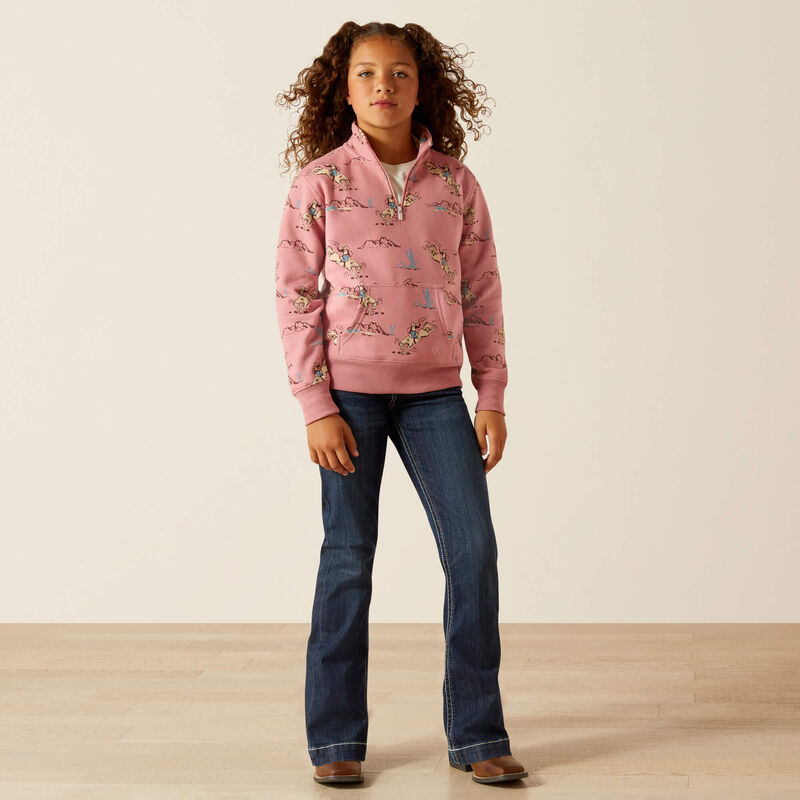 Girl's Ariat Bronc Scene 1/4 Zip Sweatshirt-Bronc Toile