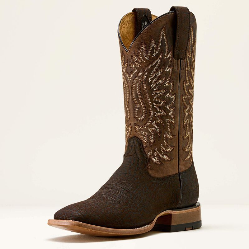 Men's Ariat Western Gold Point Wide Square Toe Cowboy Boot-Chocolate Bison/Loco Brown