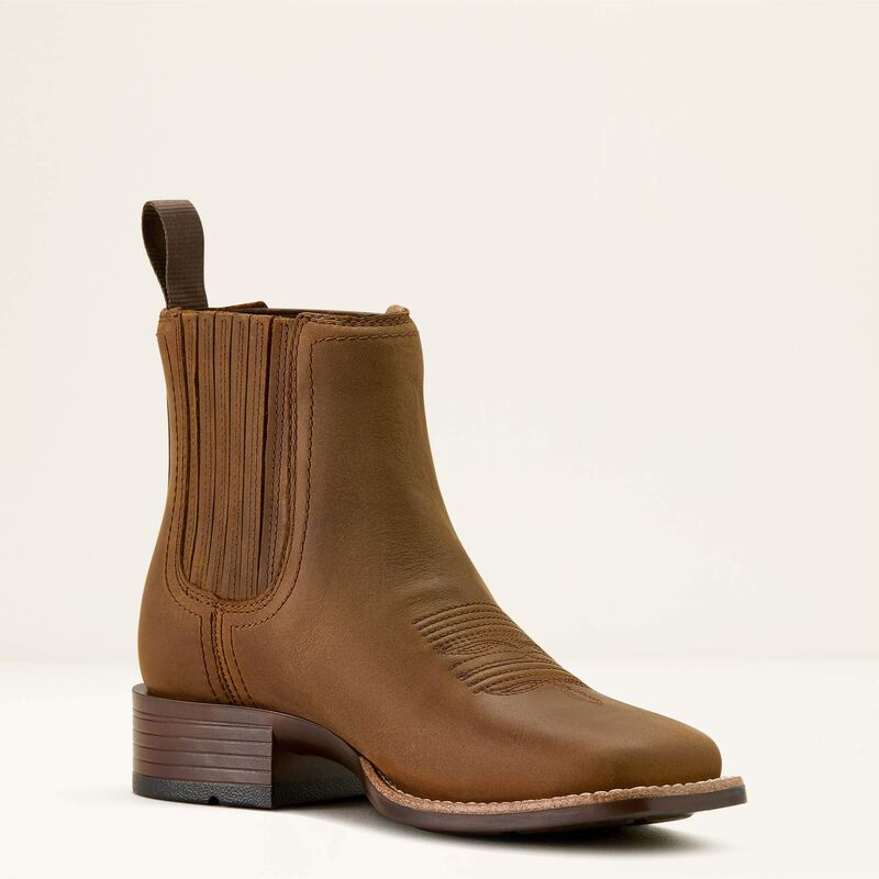 Women's Ariat Booker Chelsea Wide Square Toe Western Boot-Distressed Brown