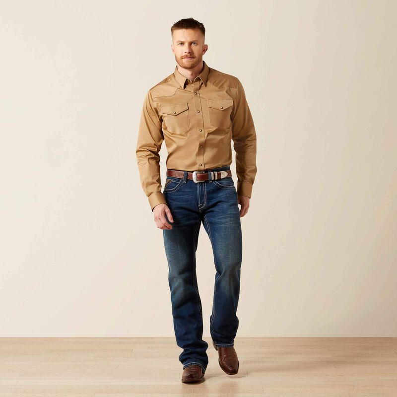 Men's Ariat Solid Twill Fitted Shirt-Khaki