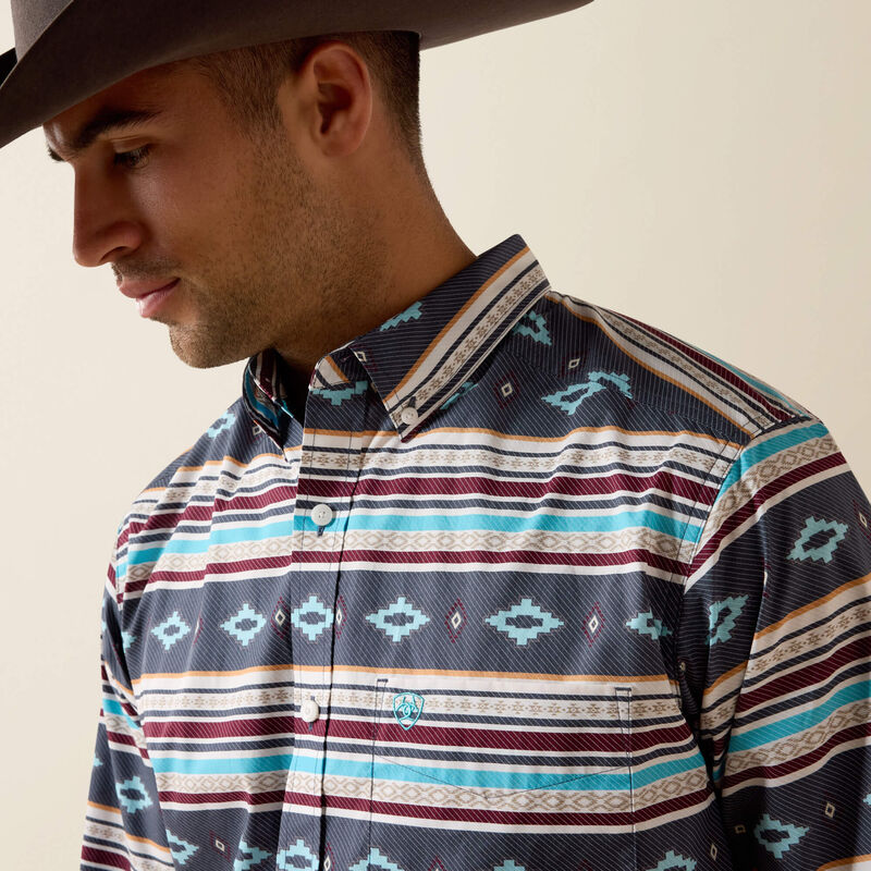 Men's Ariat Pluto Fitted Classic Fit Shirt-Maui Blue Stripe - CWesternwear