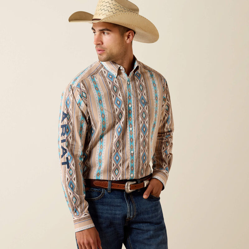 Men's Ariat Team Westlee Classic Fit Shirt-South West Khaki Print - CWesternwear