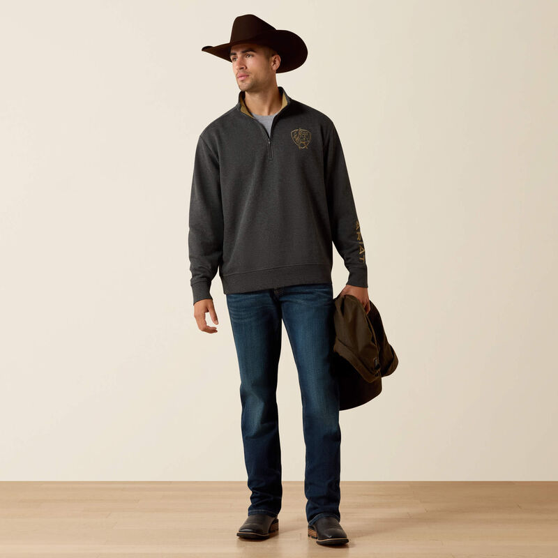 Ariat Men's Logo PBR 1/4 Zip Sweatshirt-Charcoal