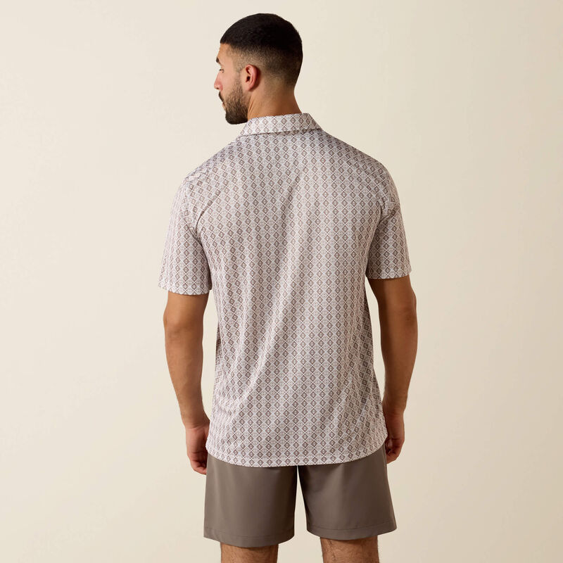 Men's Ariat All Over Print Polo-Taupe Grey Southwest Geo Print
