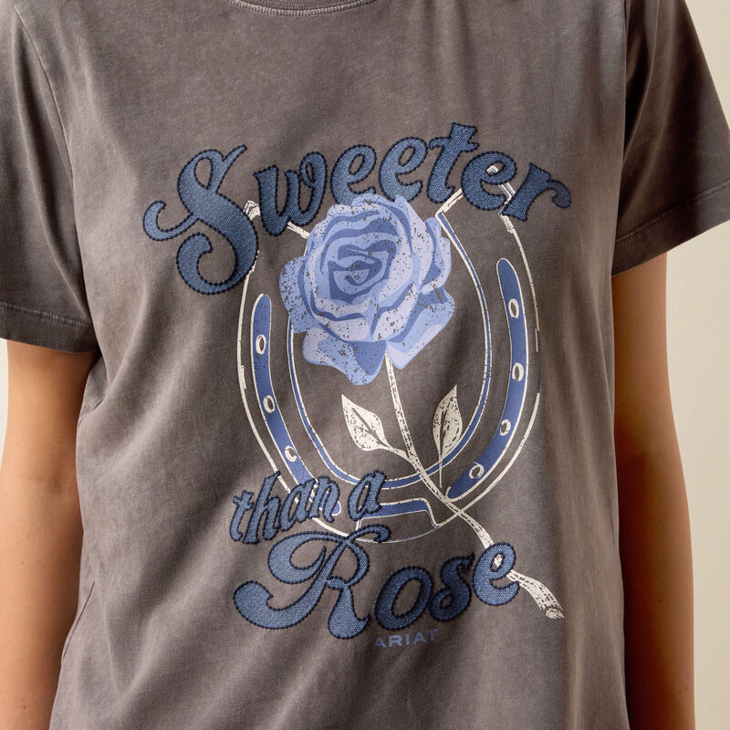 Women's Ariat Sweet Rose Boyfriend Fit T-Shirt-Grey Mineral Wash - CWesternwear