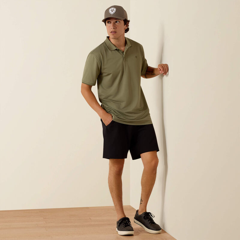 Men's Ariat Logo Fitted Polo-Deep Lichen Green