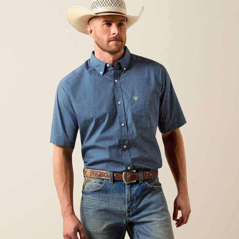 Men's Ariat Storm Short Sleeve Shirt-Key Largo Mini Geo Print - CWesternwear