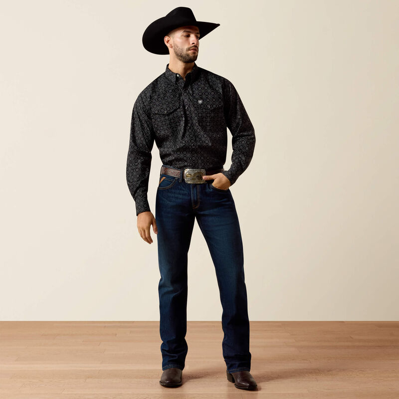 Men's Ariat Fritz Classic Fit Snap Shirt-Black Modern Print
