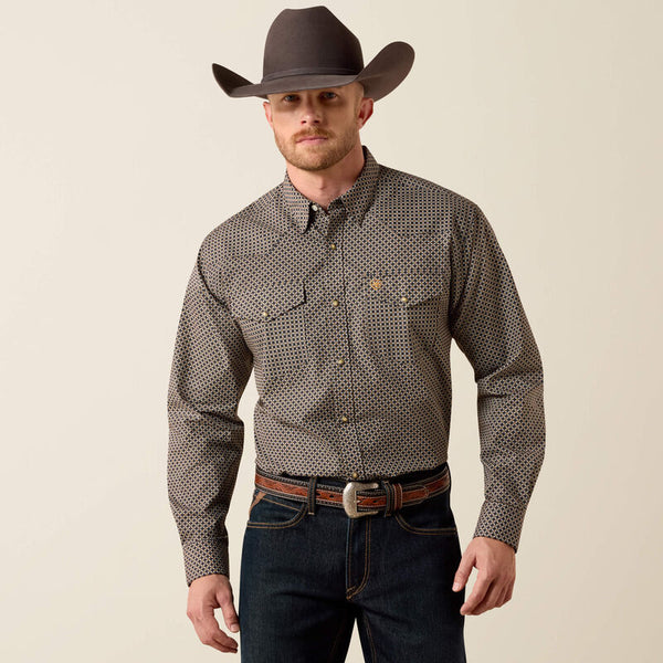 Men's Ariat Frey Classic Fit Snap Shirt-White Geo Print